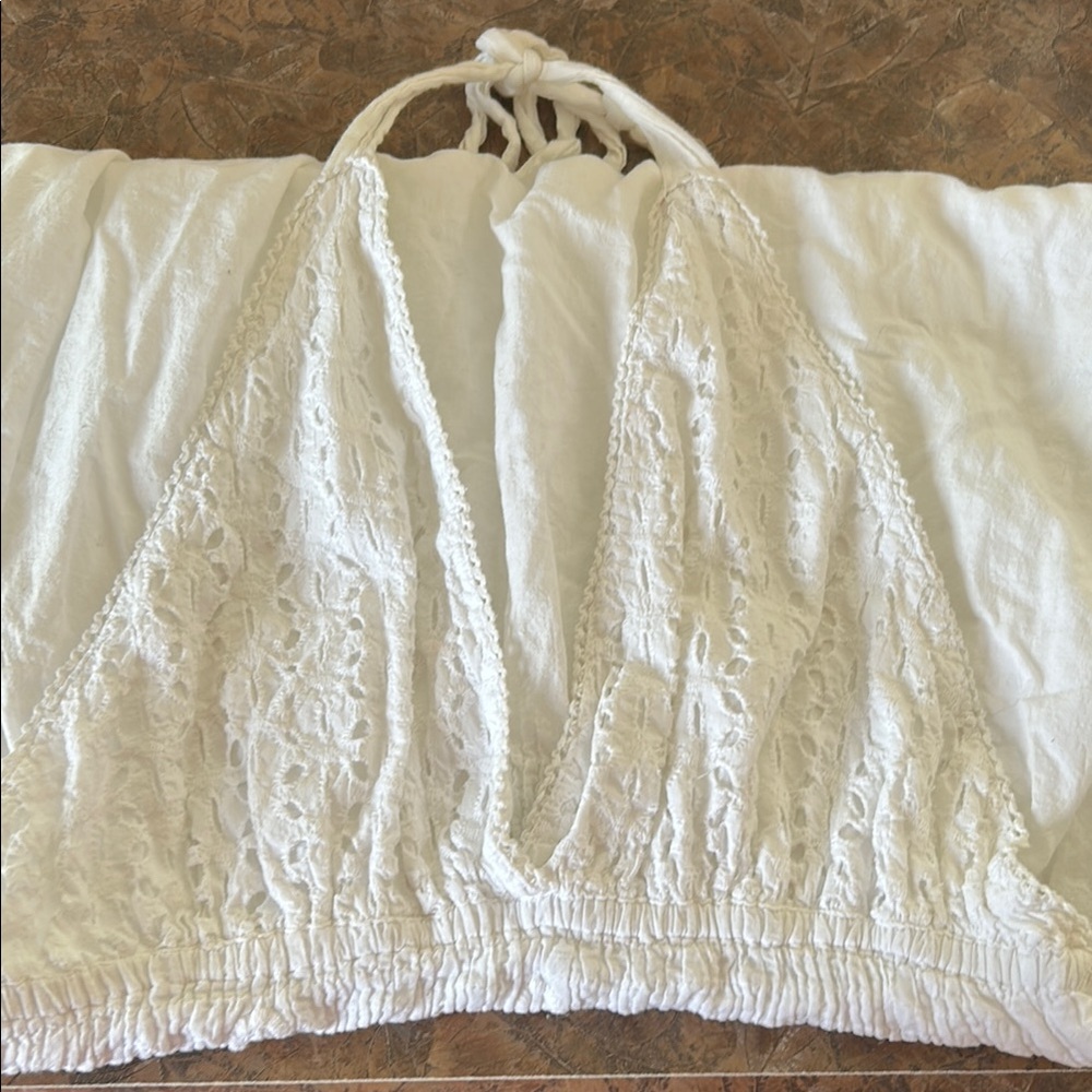 Shoreline White Crochet Inspired Beach One Piece Halter Top Cover Up